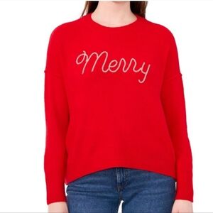 Vince Camuto Merry Red Beaded Sweater Small